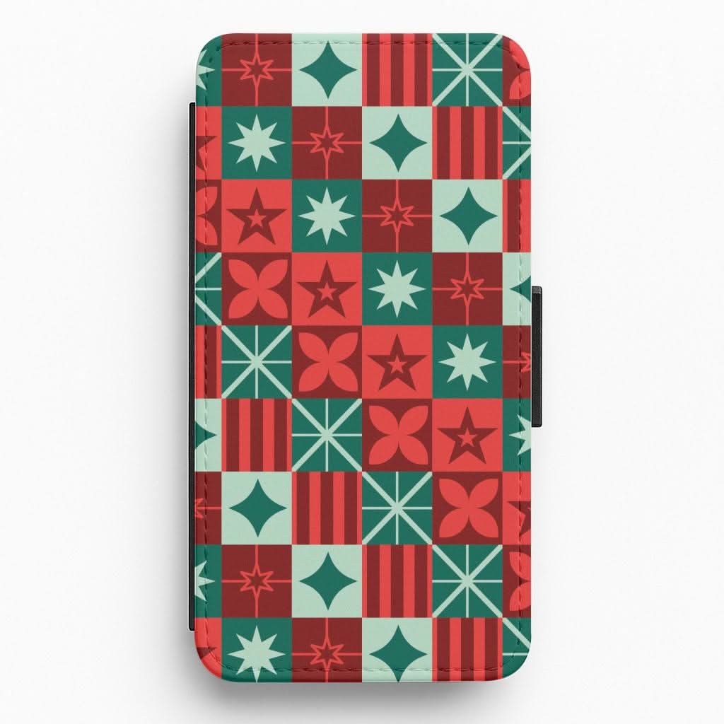 Geometric Square Christmas Pattern Flip / Wallet Phone Case