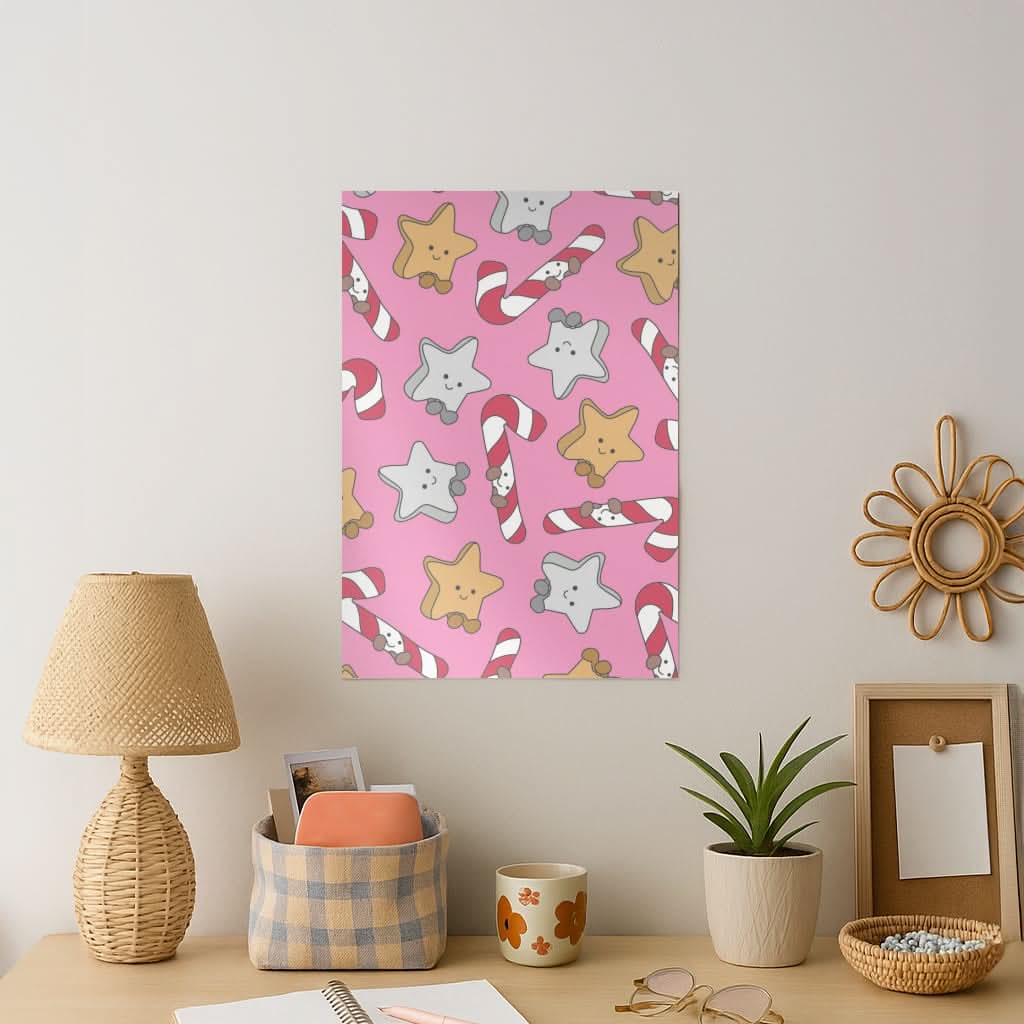 Pink Christmas Plushies Pattern Art Print