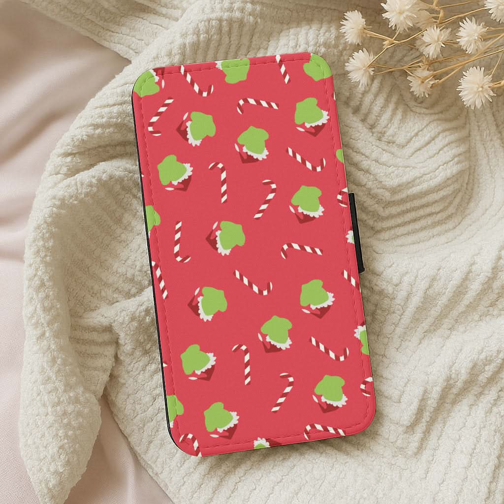 Green Creature And Candy Canes Pattern Leather Phone Case