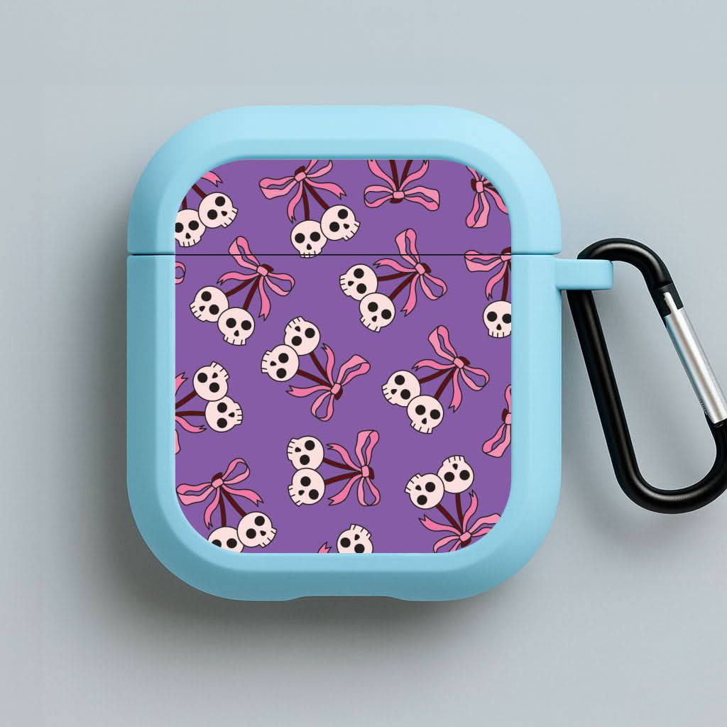 Cherry Skulls Pattern Blue AirPods Case