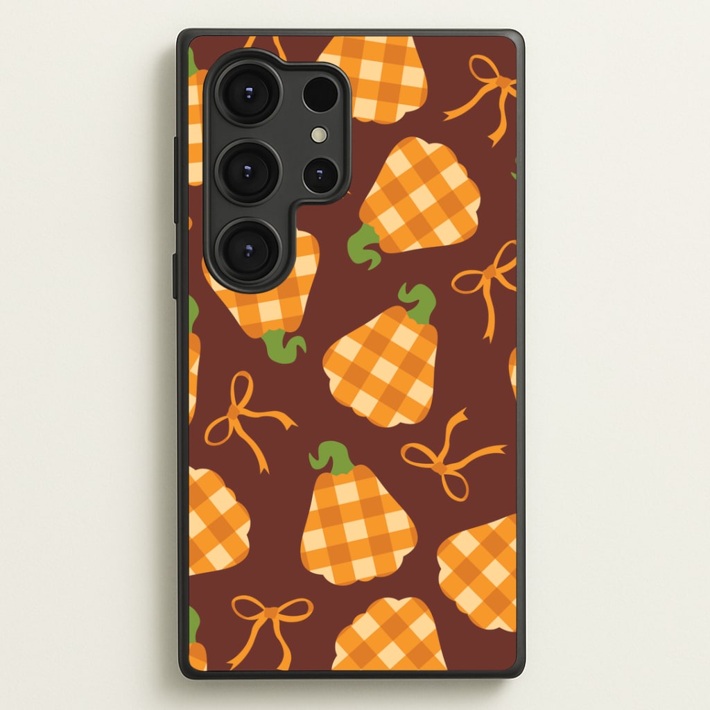 Tartan Pumpkins And Bows Pattern Galaxy S25 Ultra Case