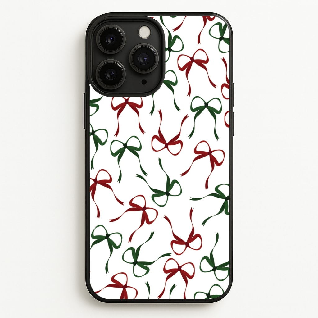Red And Green Coquette Christmas Bows Pattern iPhone 11 Pro Max Case