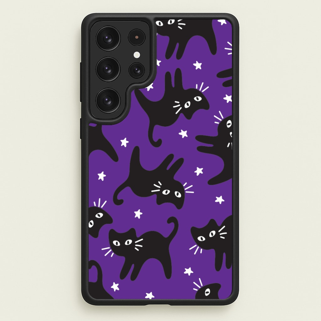 Cartoon Black Cats And Stars Pattern Galaxy S22 Ultra Case