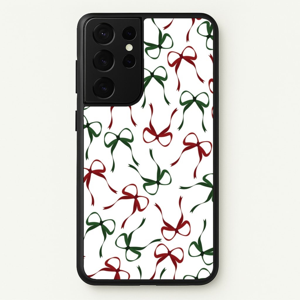 Red And Green Coquette Christmas Bows Pattern Galaxy S21 Ultra Case