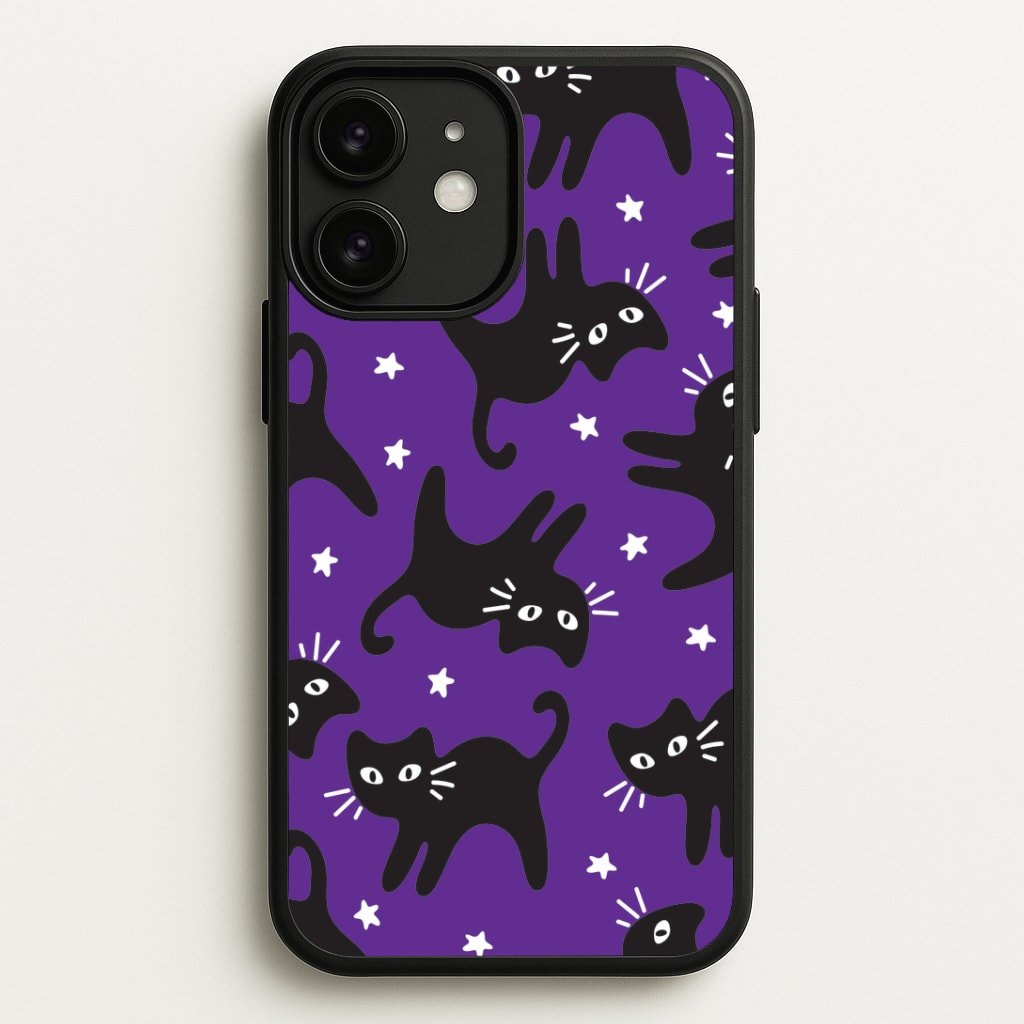 Cartoon Black Cats And Stars Pattern iPhone 11 Case