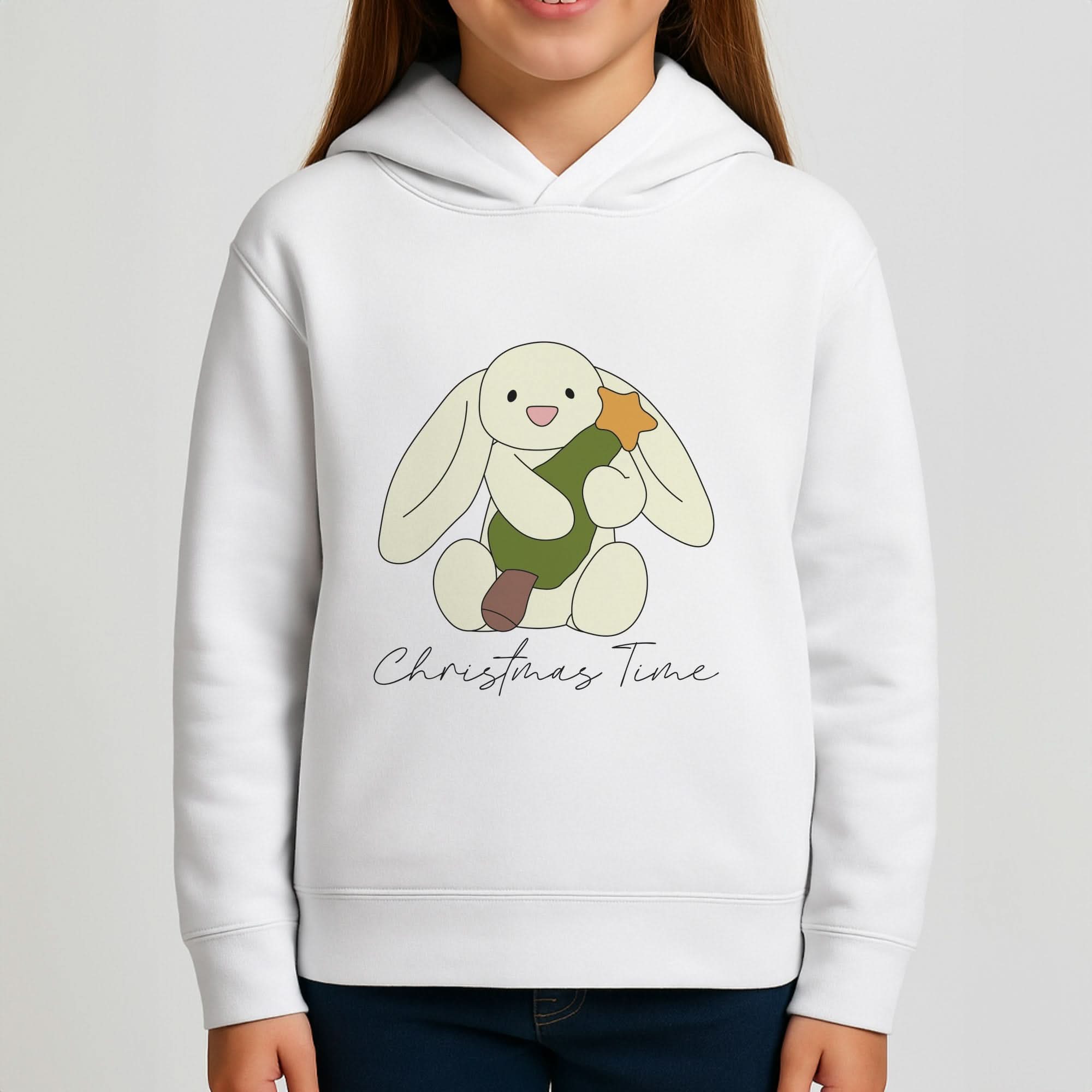 Christmas Bunny Stars Plush Girls Hoodie