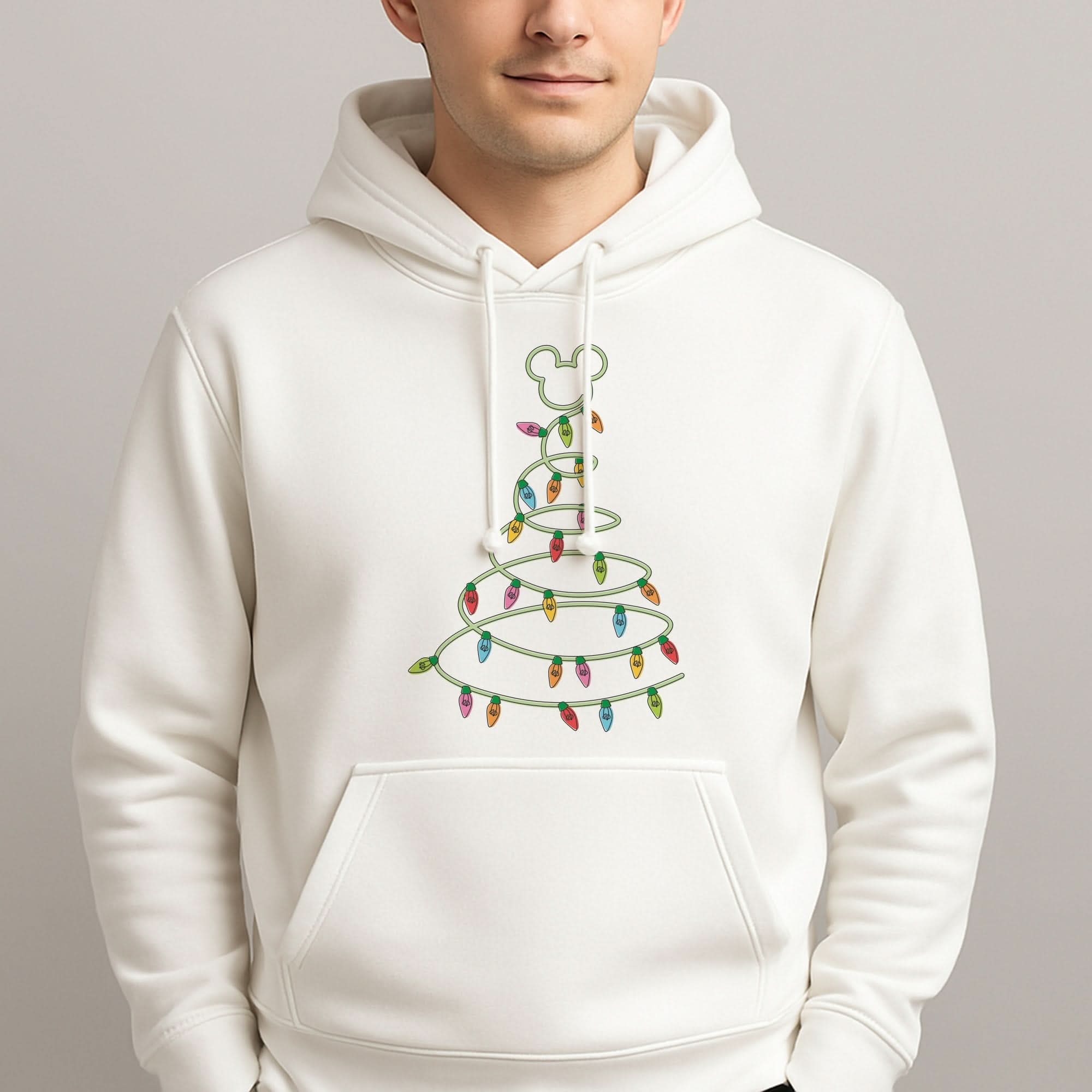 Cartoon Mouse Christmas Tree Lights Mens Hoodie
