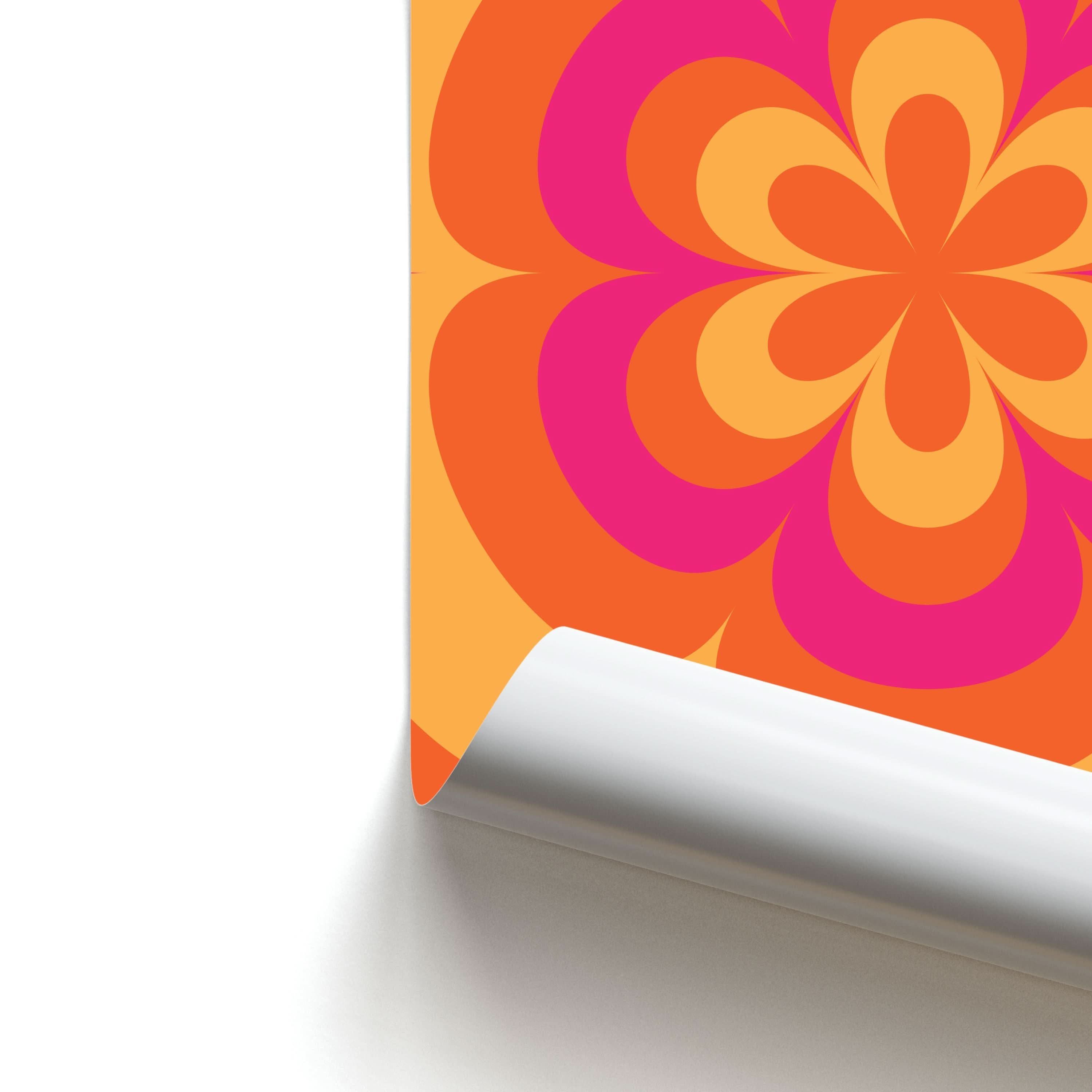 Sunset Trippy Flower Pattern Poster