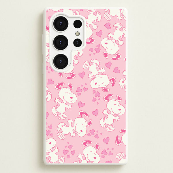 Cartoon Beagle Valentine Hearts Pattern Galaxy S25 Ultra Case