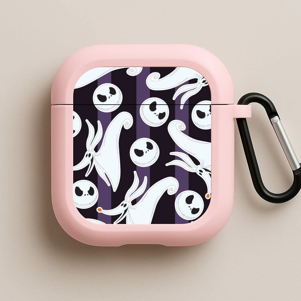 Skeleton Dog And Face Pattern Pink AirPods Case