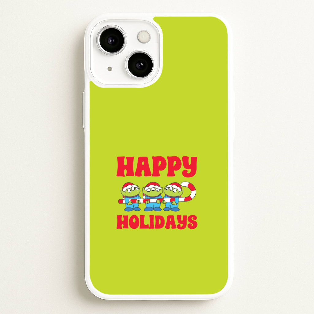 Happy Holidays Cute Green Aliens iPhone 13 Case