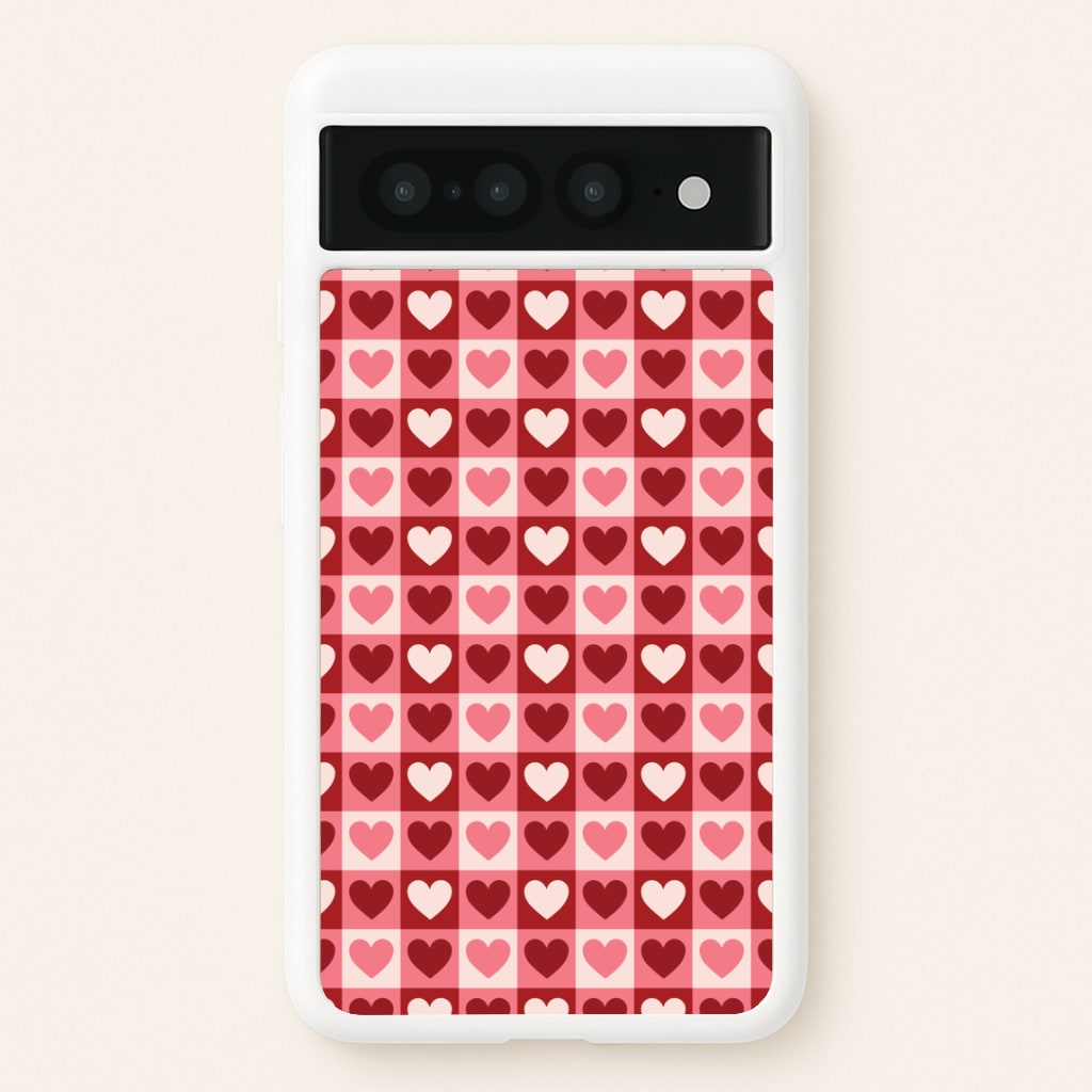 Pink Tartan Love Hearts Pattern Google Pixel 7 Pro Case