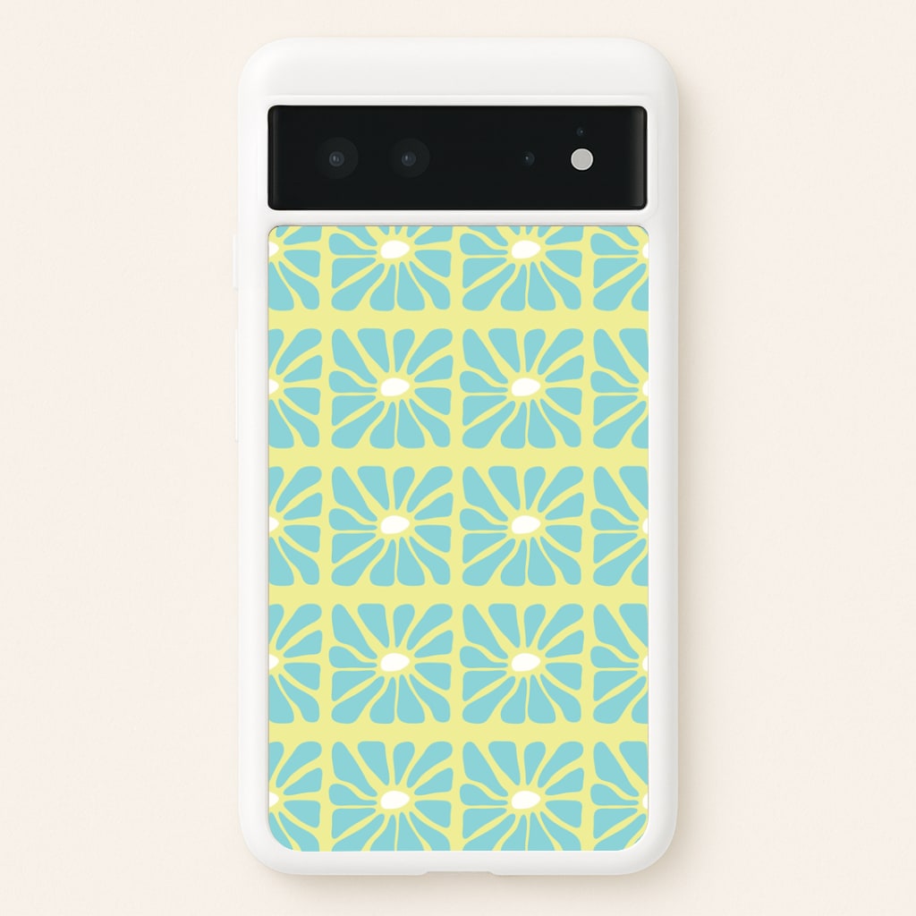 Square Abstract Flowers Blue Google Pixel 6 Case