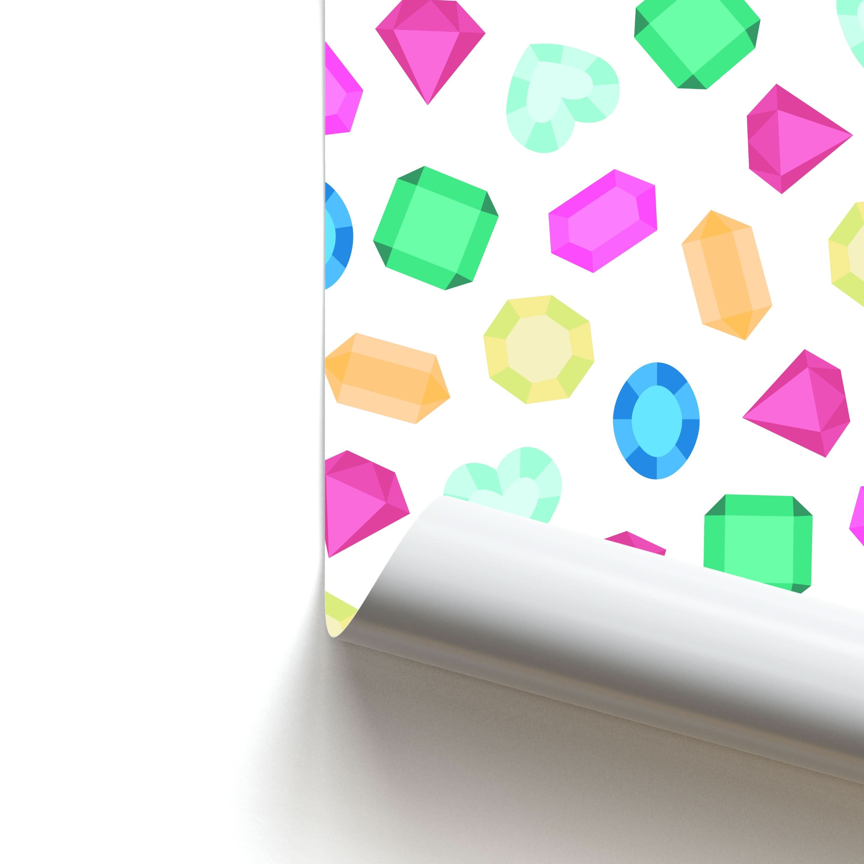 Cartoon Multicoloured Gems Pattern Poster