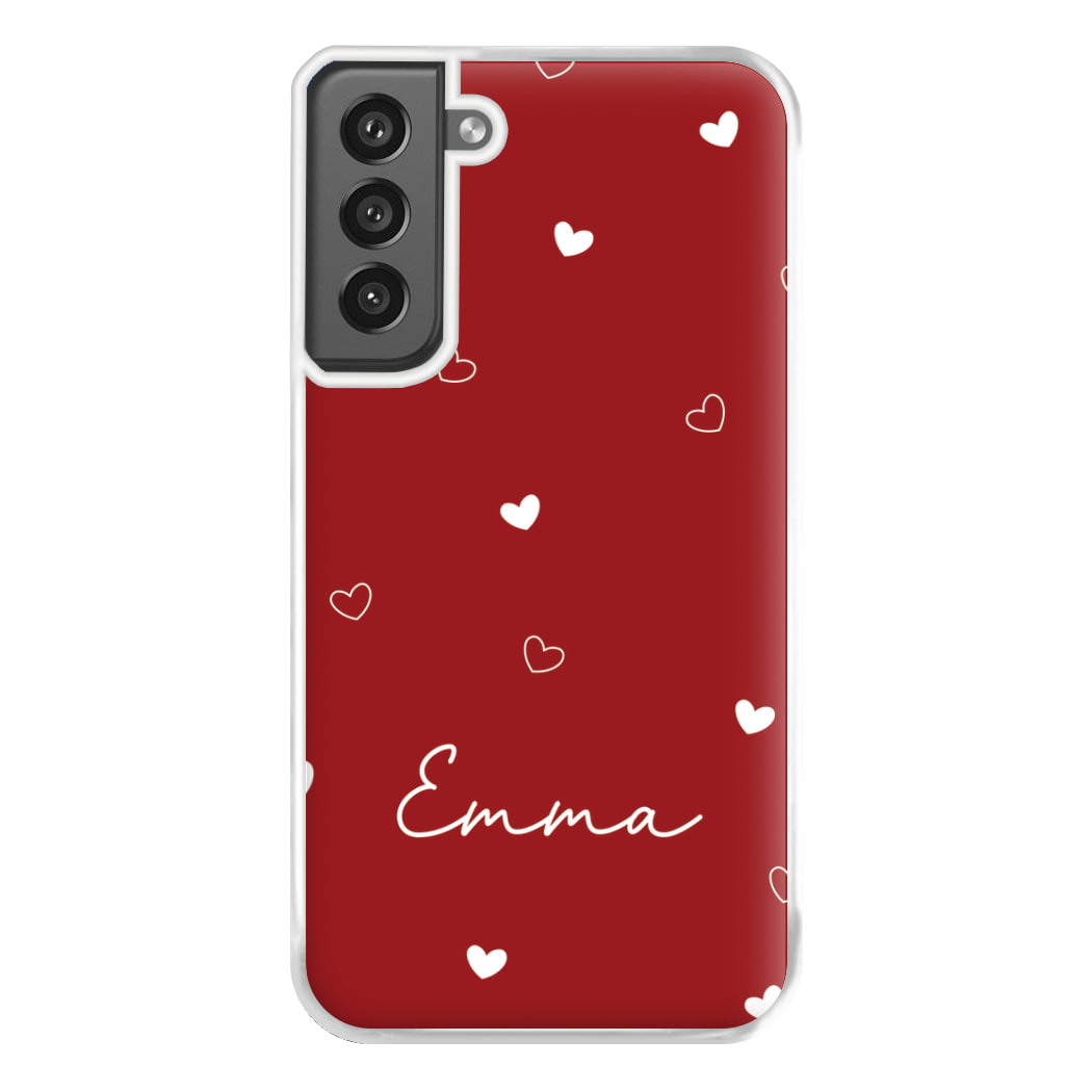 Red Hearts And Outlines Personalised Name Galaxy S21FE Case