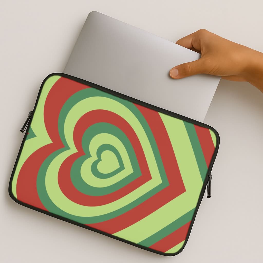 Red And Green Trippy Heart Christmas Pattern MacBook Cover