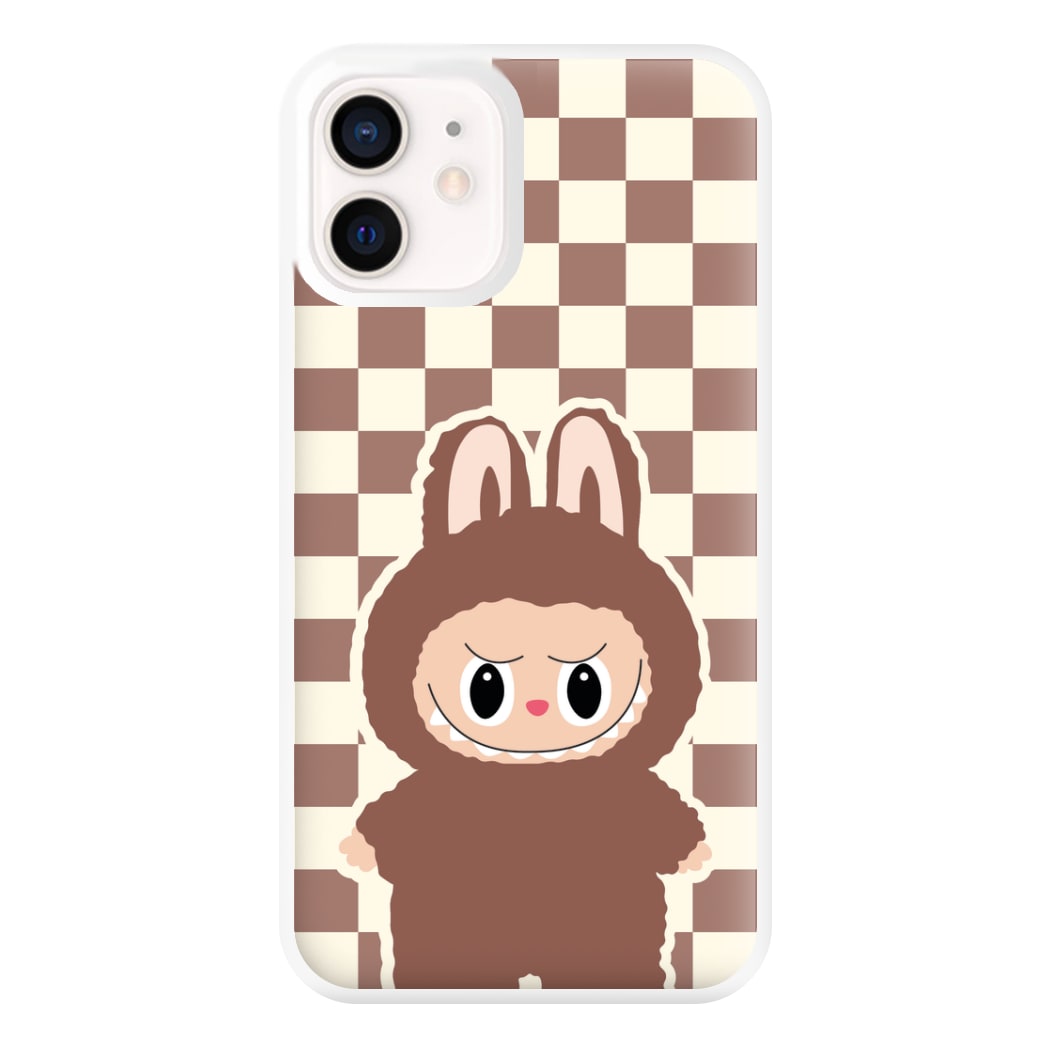 Checkered Cute Brown Monster iPhone 12 Mini Case