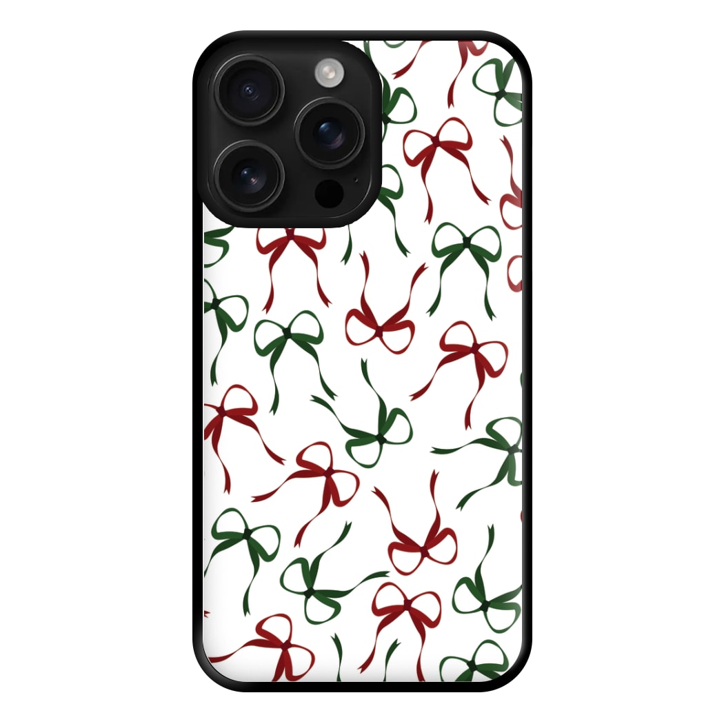Red And Green Coquette Christmas Bows Pattern iPhone 16 Pro Max Case