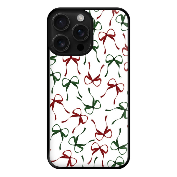 Red And Green Coquette Christmas Bows Pattern iPhone 16 Pro Case