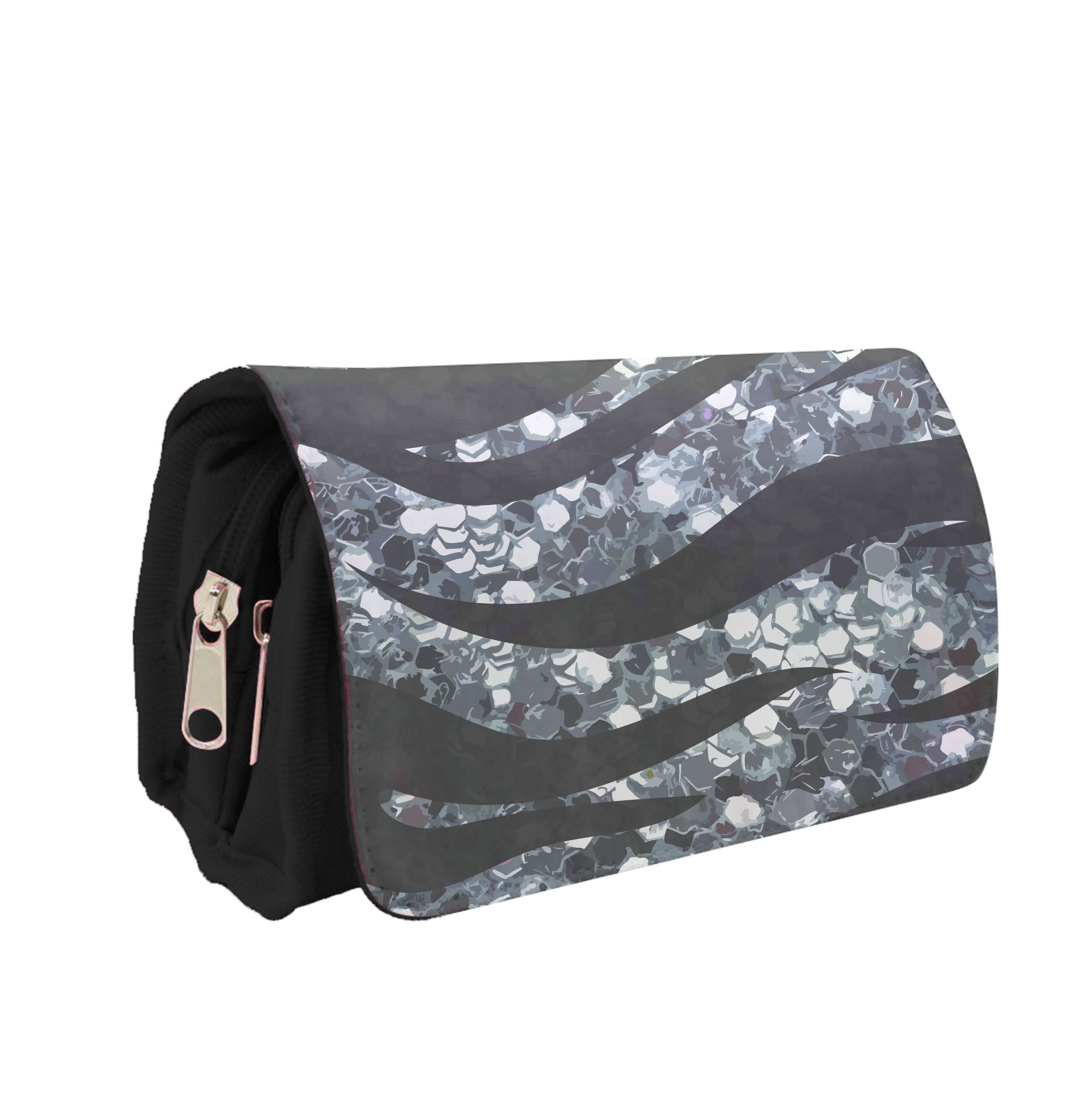 Silver Sequin Tiger Pattern Pencil Case