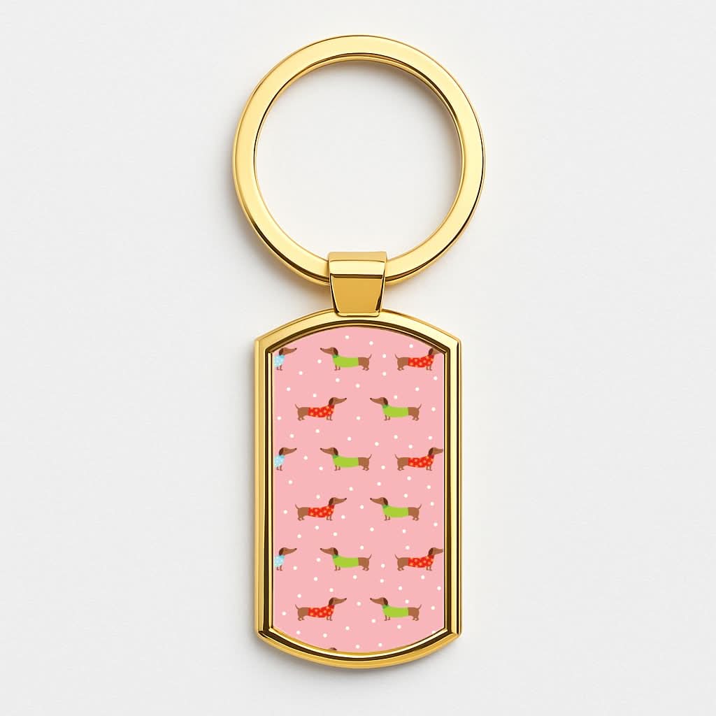 Christmas Jumpers Dachshund Pattern Gold Keyring