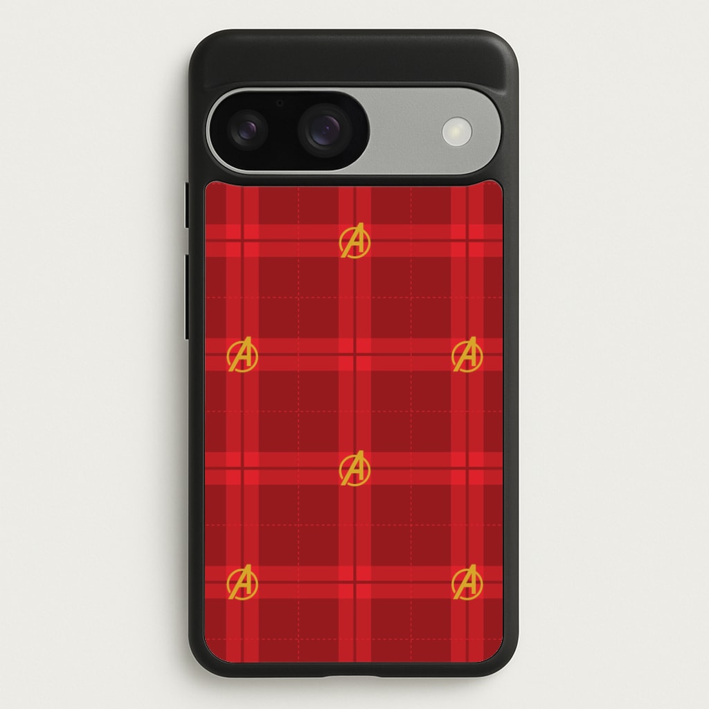 Superhero Team Red Tartan Pattern Google Pixel 9 / 9 Pro Case