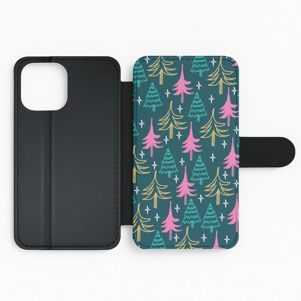Colourful Sketched Christmas Trees Pattern Flip Phone Case