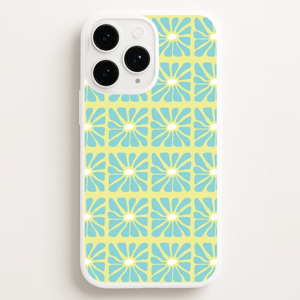 Square Abstract Flowers Blue Phone Case for Apple iPhone, Samsung Galaxy, Huawei and Google Pixel