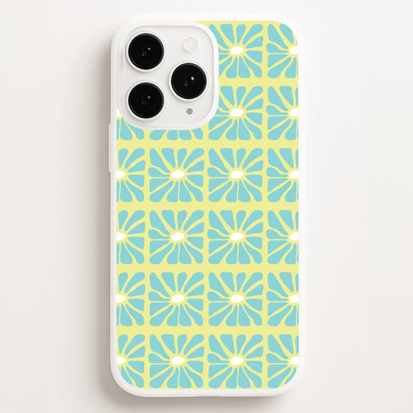 Square Abstract Flowers Blue iPhone 16 Pro Case