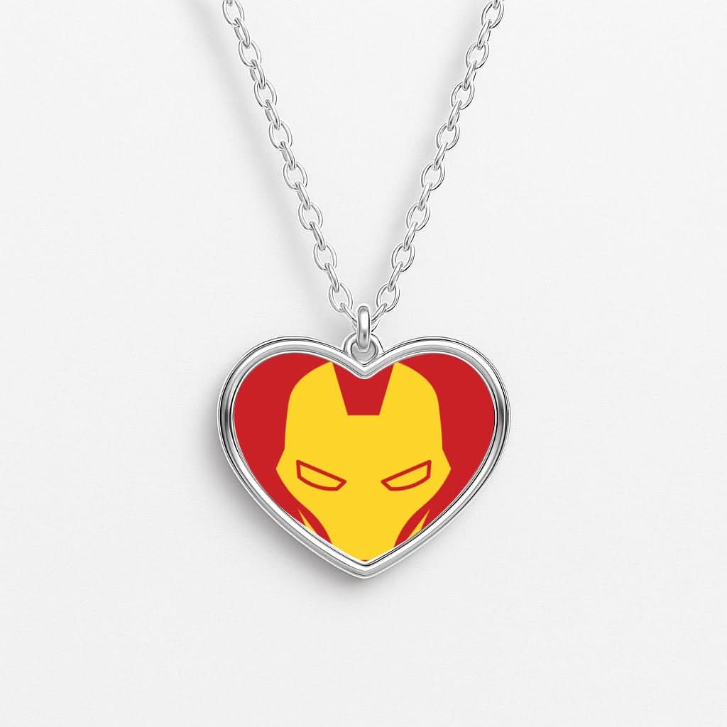Red Robot Super Hero Face Heart Necklace