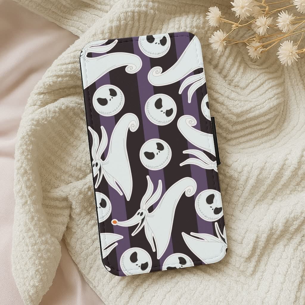 Skeleton Dog And Face Pattern Leather Phone Case