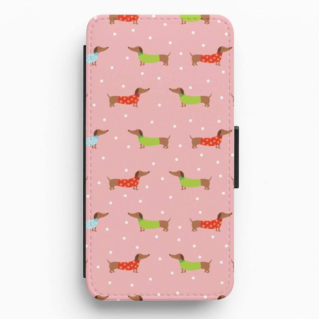 Christmas Jumpers Dachshund Pattern Flip / Wallet Phone Case