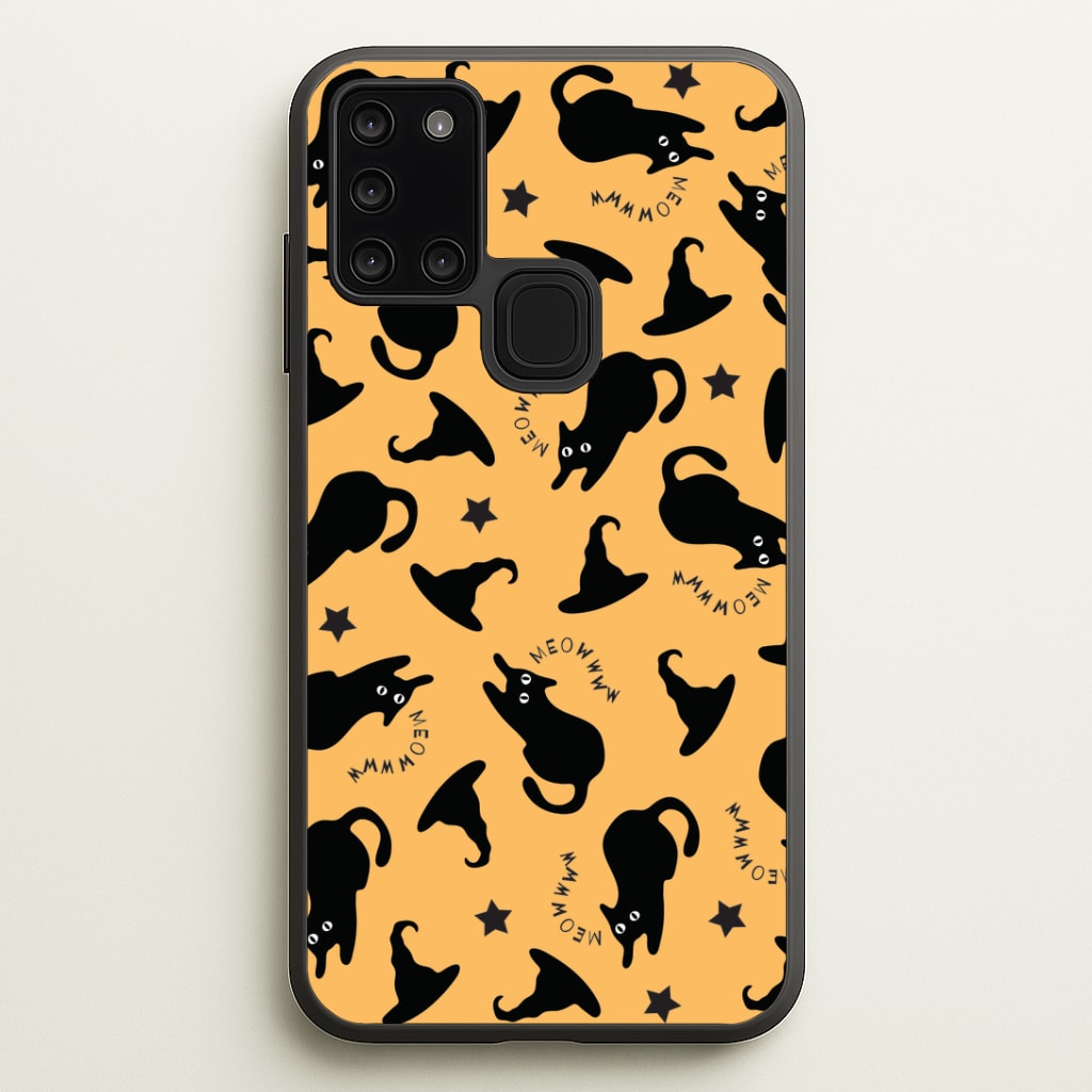 Black Cat And Hats Pattern Galaxy A21s Case