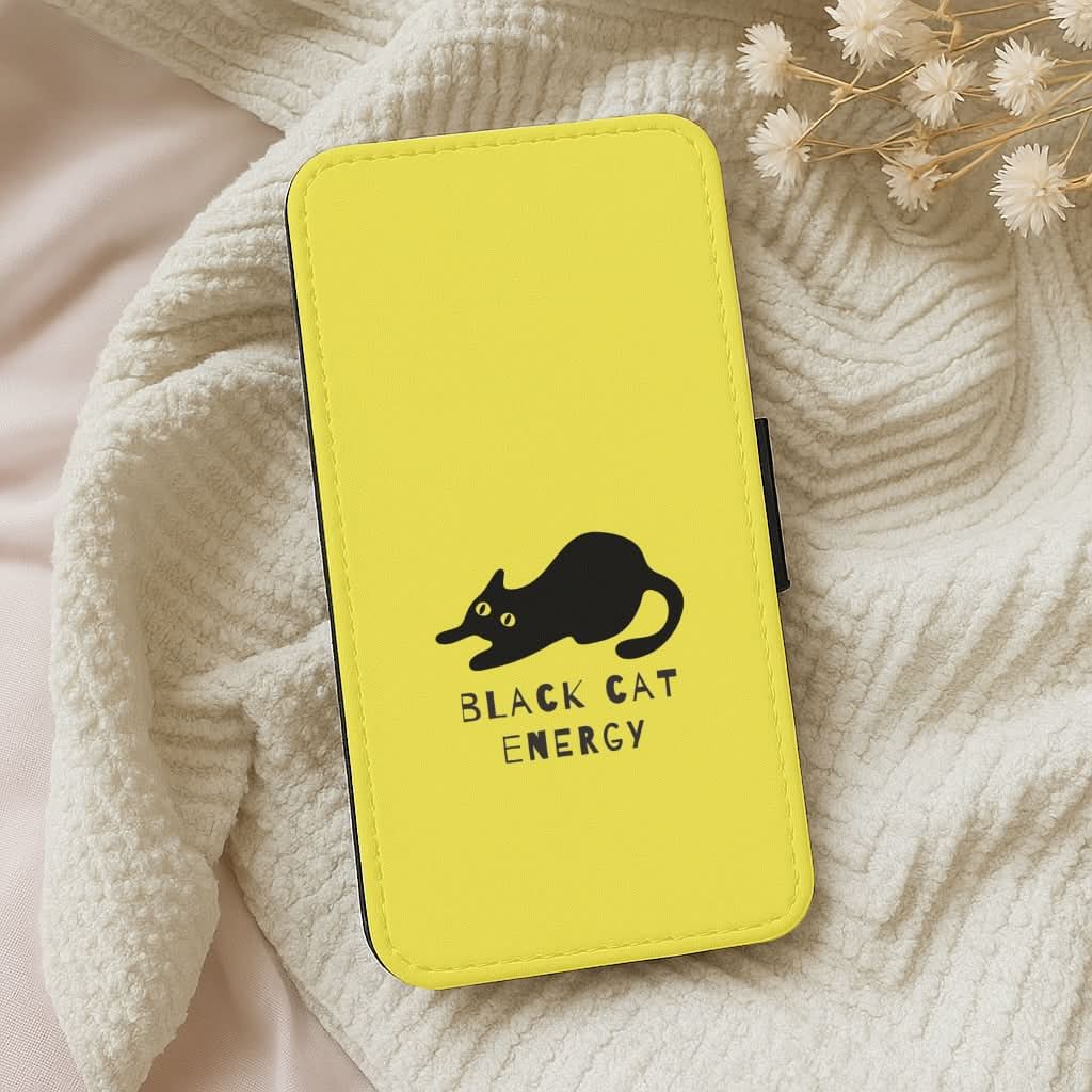 Black Cat Energy Leather Phone Case