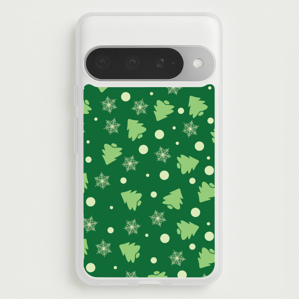 Cartoon Christmas Trees And Snowflakes Pattern Google Pixel 10 Pro XL Case