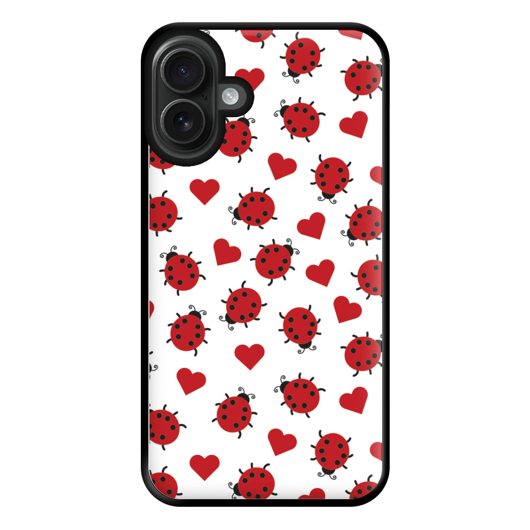 Ladybugs And Hearts Pattern iPhone 16 Plus Case