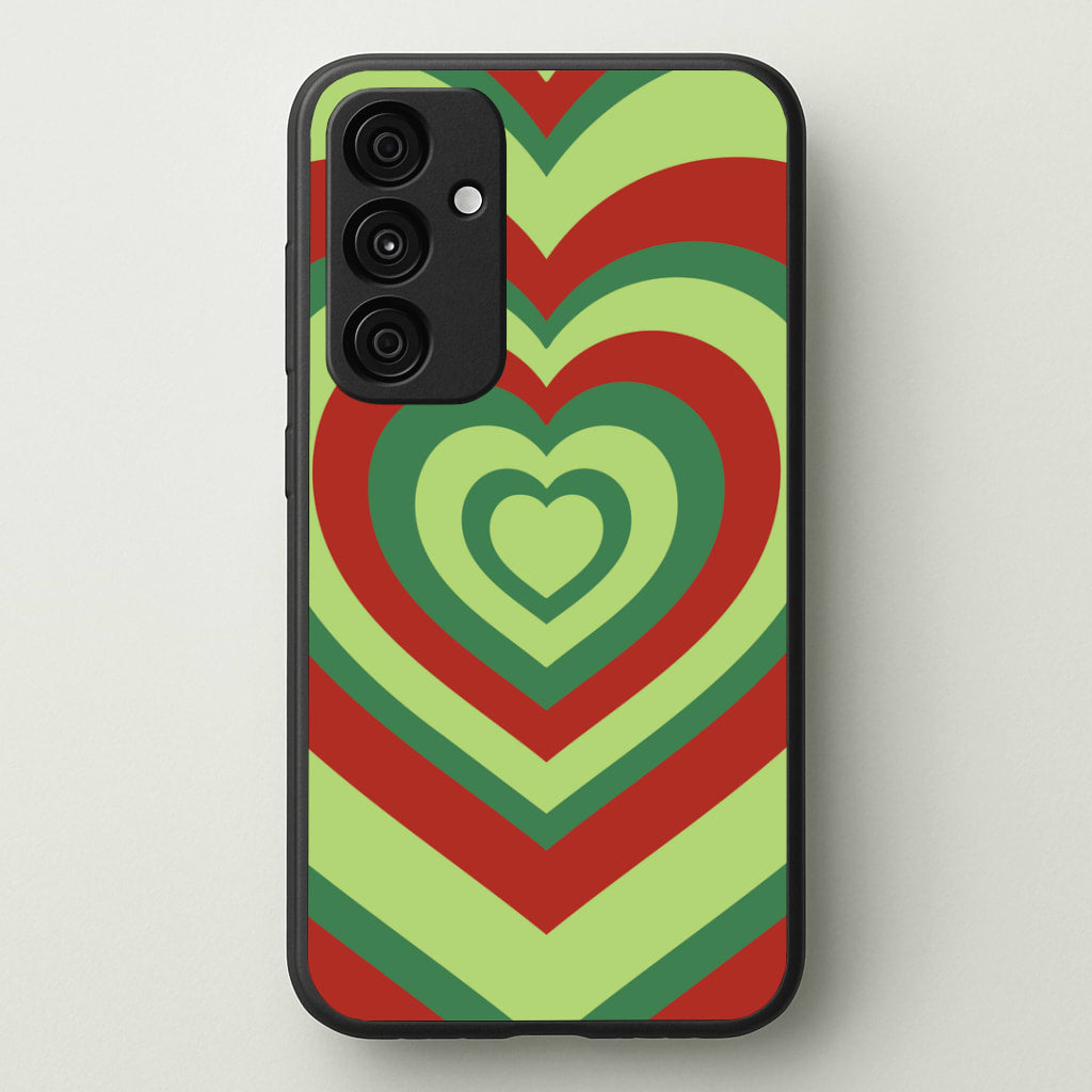 Red And Green Trippy Heart Christmas Pattern Galaxy A35 Case