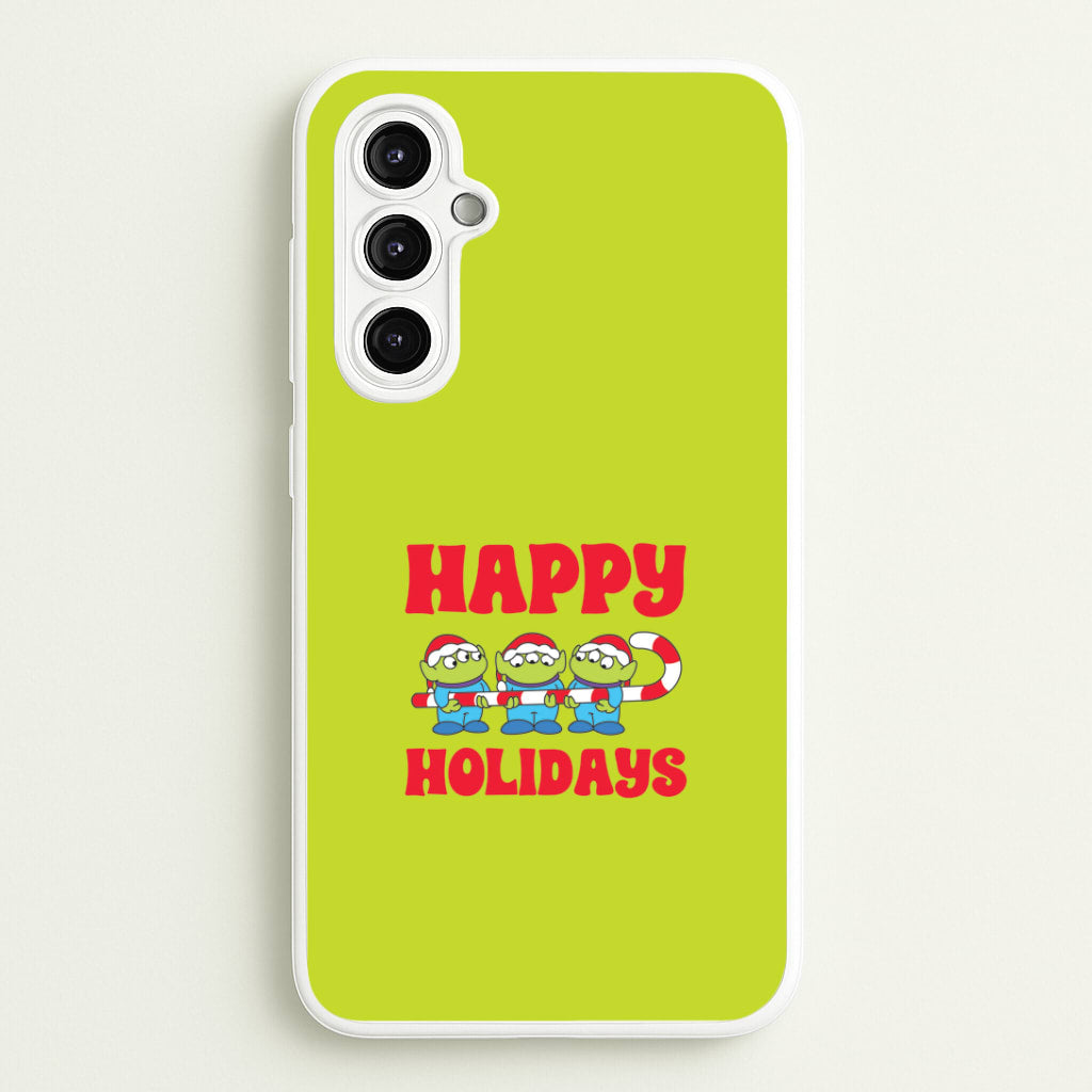 Happy Holidays Cute Green Aliens Galaxy A14 Case