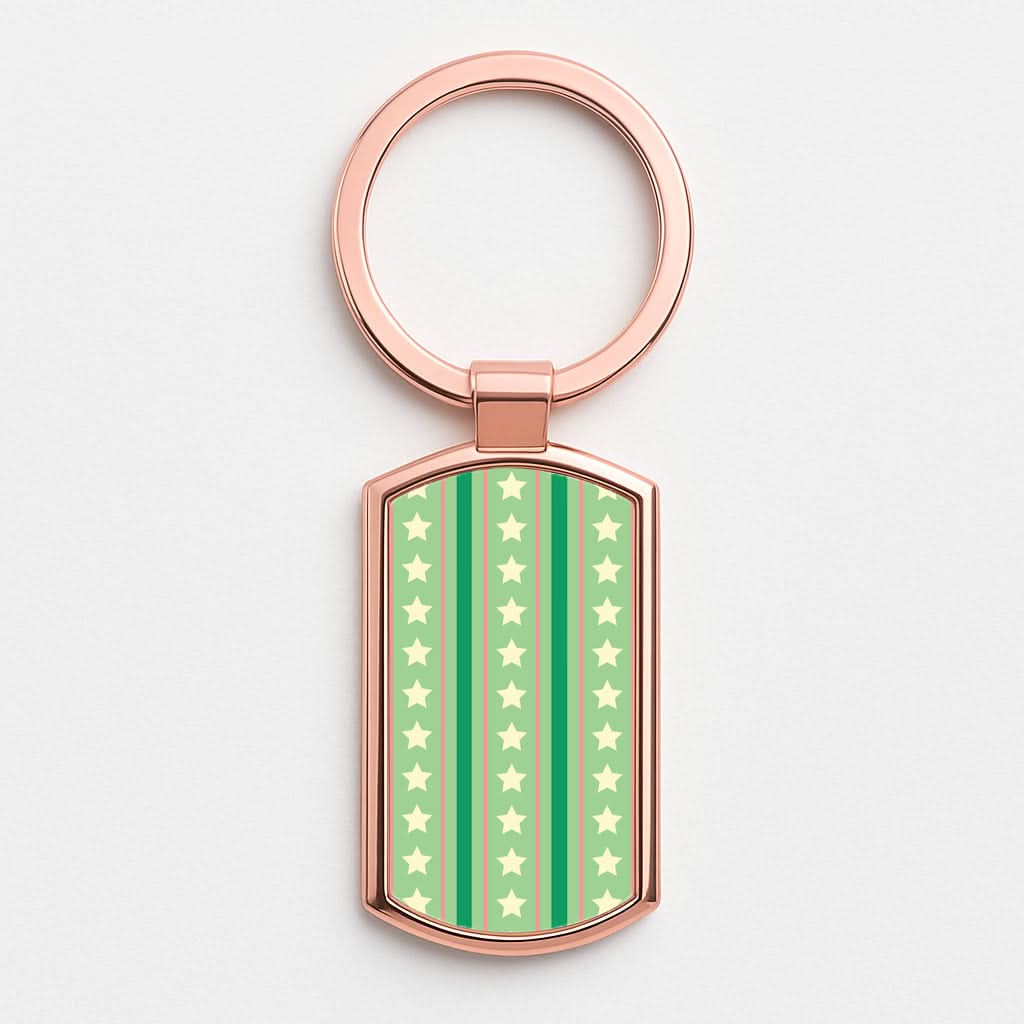 Stars And Stripes Christmas Pattern Rose Gold Keyring