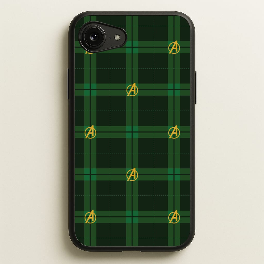 Superhero Team Green Tartan Pattern iPhone 16e Case