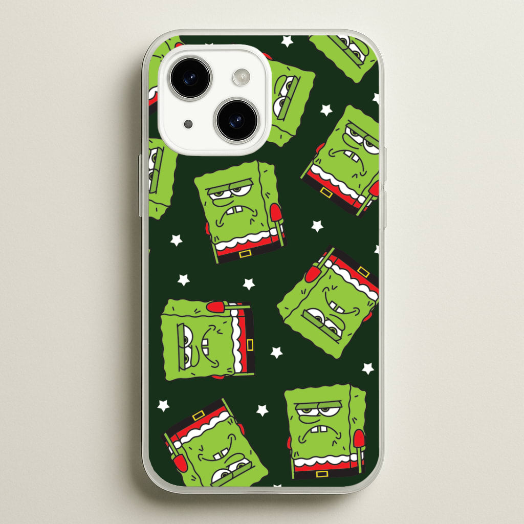 Grumpy Christmas Cartoon Sponge Pattern iPhone 14 Plus Case