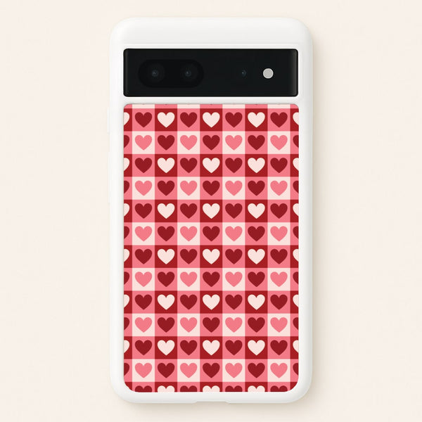 Pink Tartan Love Hearts Pattern Google Pixel 7 Case
