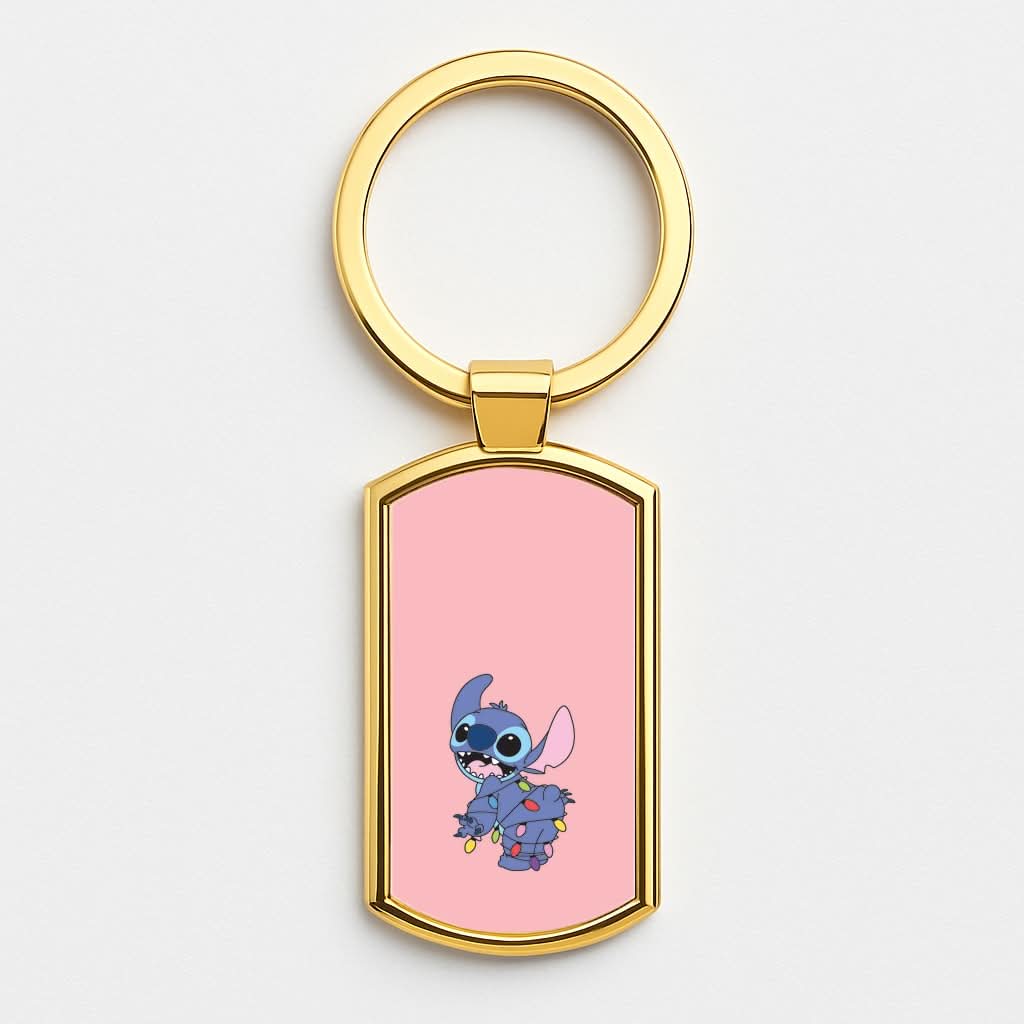 Cute Blue Alien Fairylights Gold Keyring