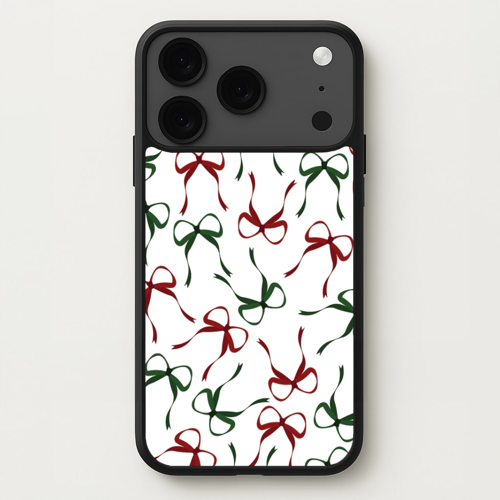 Red And Green Coquette Christmas Bows Pattern iPhone 17 Pro Max Case