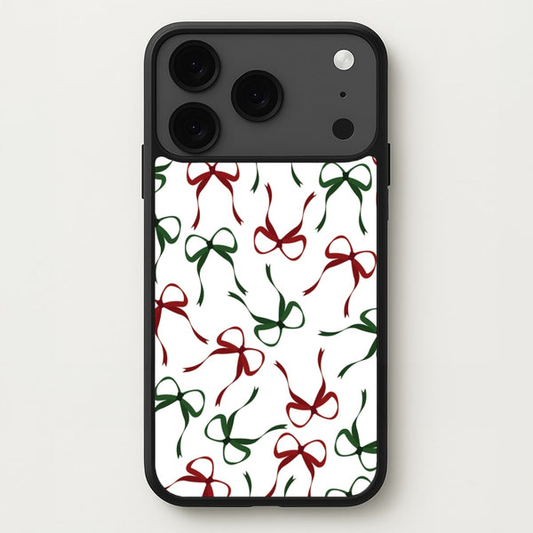 Red And Green Coquette Christmas Bows Pattern iPhone 17 Pro Max Case