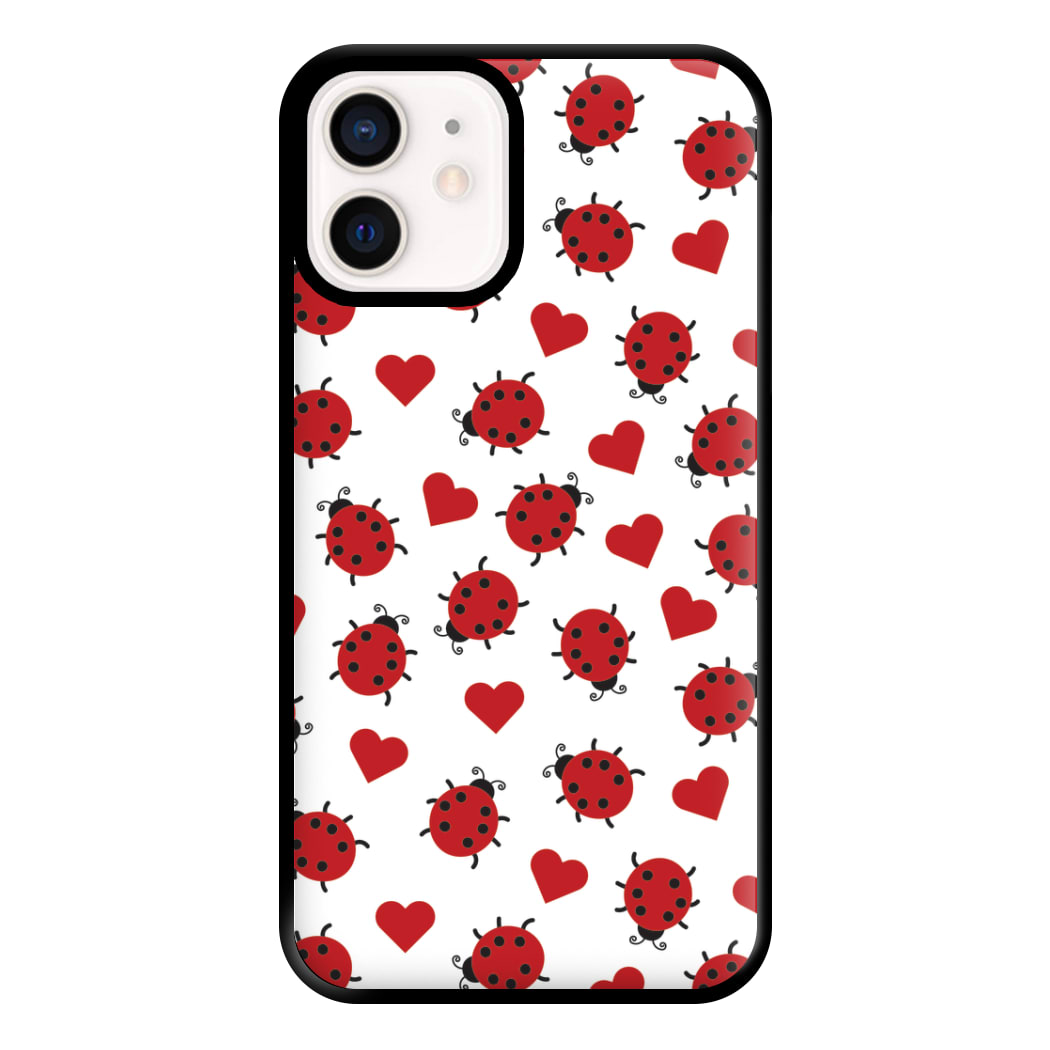 Ladybugs And Hearts Pattern iPhone 13 Mini Case