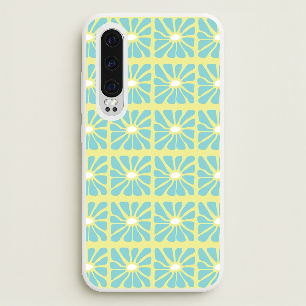 Square Abstract Flowers Blue Huawei P30 Case