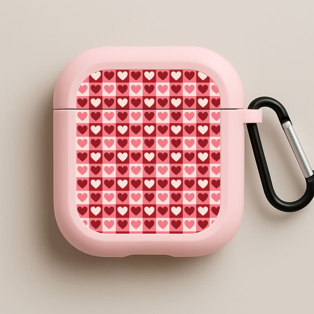 Pink Tartan Love Hearts Pattern Pink AirPods Case