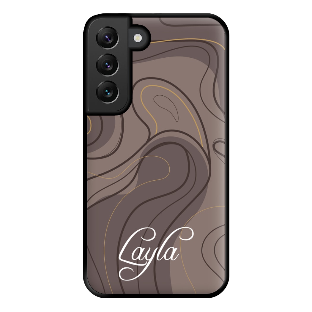 Brown Marble Waves Personalised Name Galaxy S22 Case