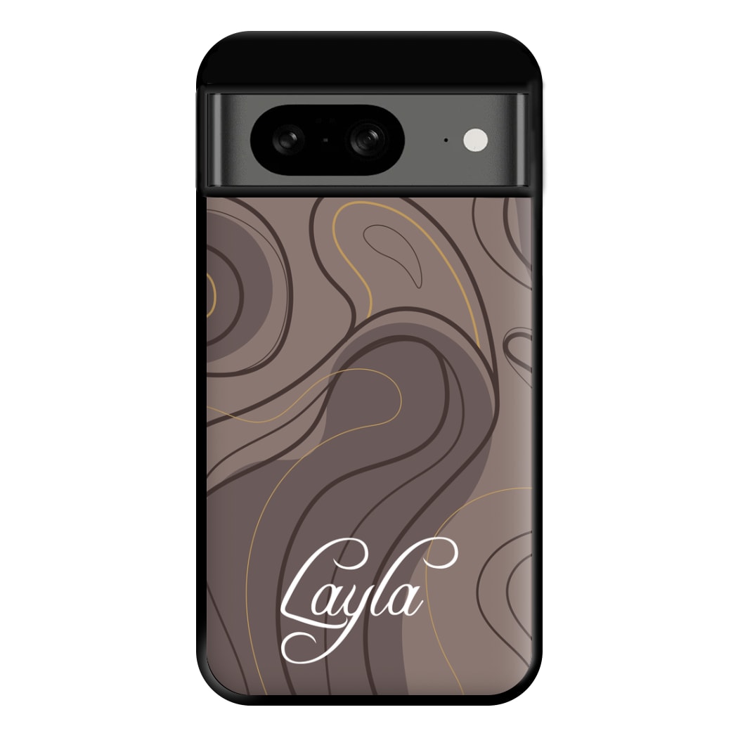 Brown Marble Waves Personalised Name Google Pixel 8 Case